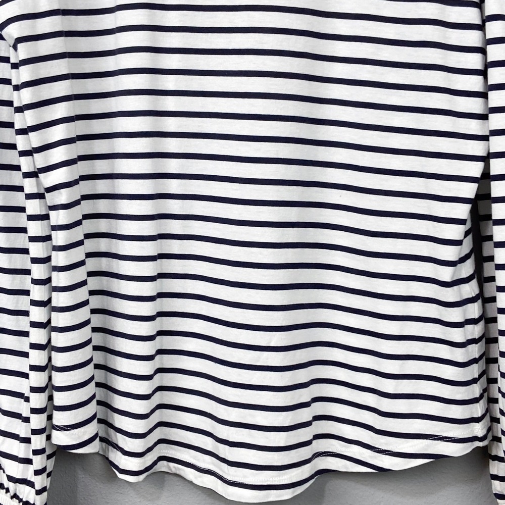 Boden Striped Knit Top Womens Size 8 Black White Puff Sleeve Cotton Modal Tee - Picture 11 of 12